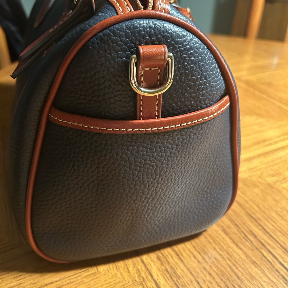 Dooney & Bourke Midnight Navy and Brown Leather Duffel Bag with Wallet - Picture 7 of 15